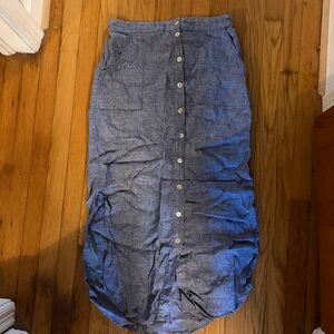 Blue Button-Down linen Skirt - L